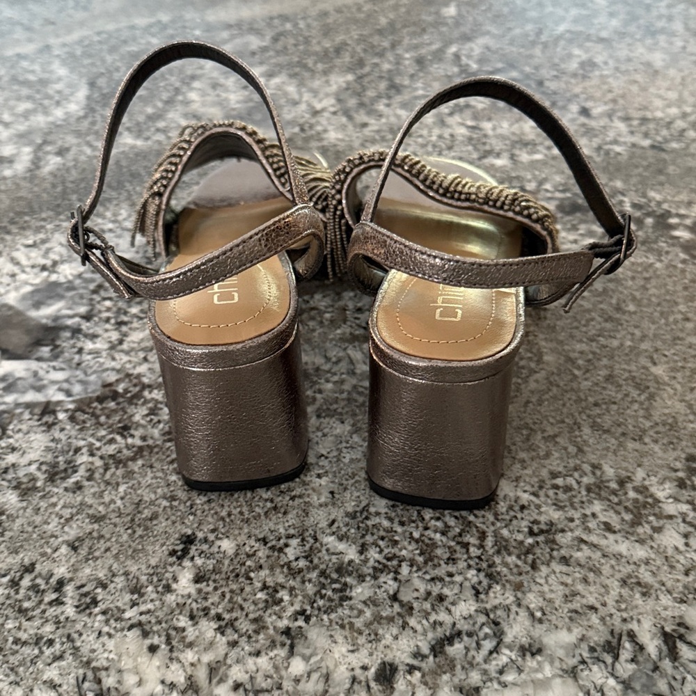 Chico’s pewter beaded strappy heel sandals size 6 old money NEW $159 - Picture 4 of 11